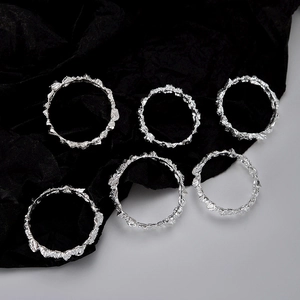 Irregular rock texture S925 sterling silver rings set in minimalist silver finish