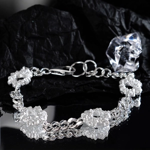Pulsera Minimalista de Plata de Ley 925 para Mujer con Textura de Roca Irregular Diseño de Nicho Cadena Gruesa