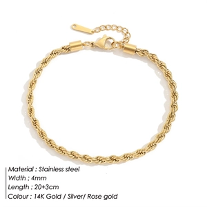 4mm gold twisted rope chain anklet in stainless steel with 20+3cm adjustable length