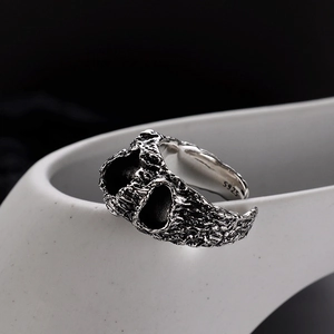 Vintage 925 Sterling Silver Ring For Women Distressed Corrosion Rock Texture Adjustable Open Ring Gothic Punk Jewelry