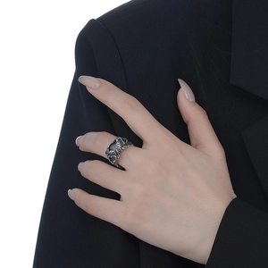 Vintage S925 sterling silver ring with distressed rock texture in dark gothic industrial style