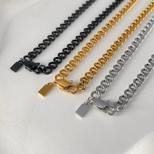Collana Da Uomo In Acciaio Inossidabile Con Maglia Cubana E Ciondolo Rettangolare Placcato Oro 18K Argento Nero Gioielli