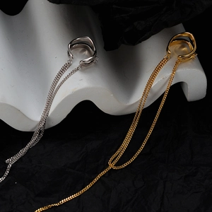 S925 sterling silver tassel chain ear cuffs with zirconia in gold and silver finish