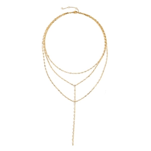 Three-layer 14K gold plated stainless steel Y-shaped necklace with delicate lip chain links