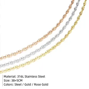 Tre collane a catena a O in acciaio inossidabile 316L in argento, oro e oro rosa