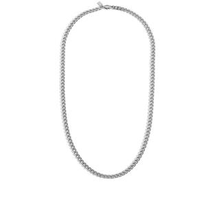 Dettaglio della catena a maglia cubana argento con chiusura a moschettone e targa