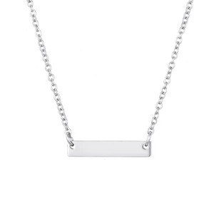 Minimalist silver stainless steel necklace with geometric rectangular bar pendant