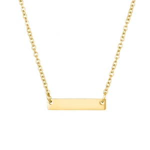 Minimalist gold 316L stainless steel necklace featuring a polished rectangular bar pendant