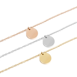 Minimalist 316L stainless steel round disc pendant necklace in gold, silver and rose gold