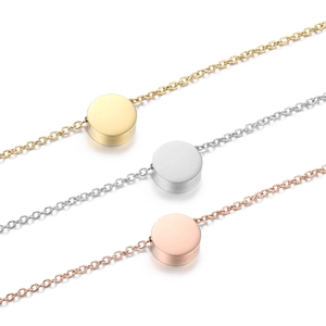 Minimalist stainless steel necklaces with round pendants in gold, silver and rose gold