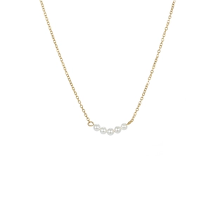 Minimalist gold-plated stainless steel necklace with five elegant white pearls pendant
