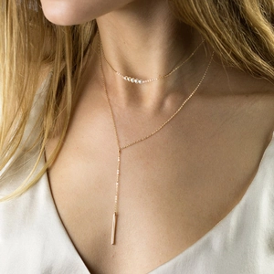 Collier Lariat Minimaliste en Acier Inoxydable avec Barre Verticale pour Femmes Or Argent Or Rose Plqué Chaîne en Y Géométrique Bijoux Cadeau