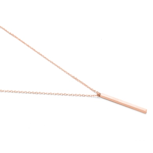 Minimalist rose gold stainless steel vertical bar pendant necklace on a sleek O-chain