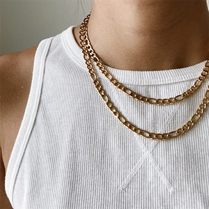 Stainless Steel Figaro Chain Necklace For Men Women Gold Silver Rose Gold Plated Geometric Link Clavicle Chain Jewelry Gift