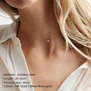 Collier minimaliste en acier inoxydable doré 14K avec un pendentif perle d'eau douce 4mm