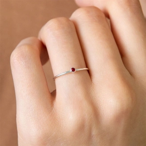 Minimalistischer silberner Edelstahlring mit rundem rotem Zirkonia für Damen