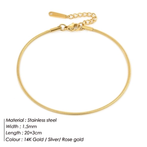 Macro shot of a 1.5mm gold-plated stainless steel snake chain with adjustable lobster clasp
