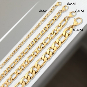 Gold stainless steel Figaro necklaces in 4mm, 6mm, 8mm, and 10mm widths with lobster clasps
