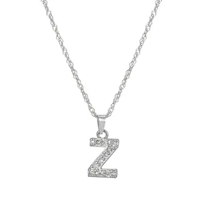 Sparkling silver stainless steel necklace featuring a crystal-paved letter Z pendant