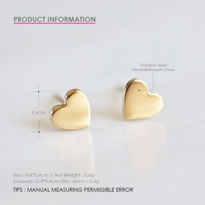 Boucles d'oreilles cœur en acier inoxydable doré brillant pour femme 0,4 cm
