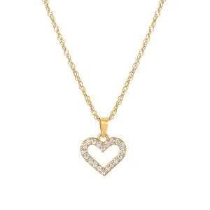 Elegant gold heart pendant necklace with shimmering white crystal stones for women