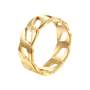 Minimalist gold plated stainless steel curb chain ring for women in industrial style