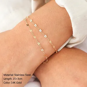 Women's minimalist double-layer titanium steel bracelet in 14K gold 15+3cm length