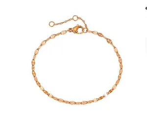 Detailed view of a rose gold petal link bracelet with lobster clasp on white background