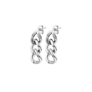 Boucles d'oreilles pendantes en acier inoxydable argenté avec maillons cubains polis