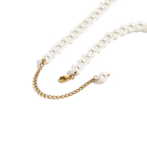 Elegant 14K gold plated pearl necklace with lobster clasp and adjustable extender chain