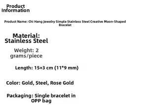 Detailed size and material specifications for crescent moon stainless steel bracelet