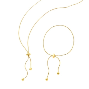 Minimalist gold stainless steel snake chain bracelet with adjustable round bead slider