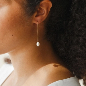 Women's Elegant Stainless Steel Freshwater Pearl Long Chain Tassel Earrings Gold Rose Gold Minimalist Drop Earrings Jewelry