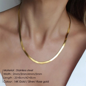 Stainless Steel Flat Herringbone Necklace Minimalist Blade Snake Chain For Women Men Unisex Jewelry Accessory Daily Party Gift