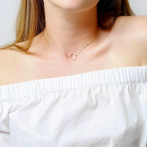 Minimalist Stainless Steel Hammered Round Circle Pendant Necklace For Women Elegant Geometric O-Ring Hollow Jewelry Gift