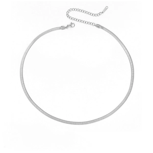 Polished silver flat snake bone chain with lobster clasp and adjustable extension chain