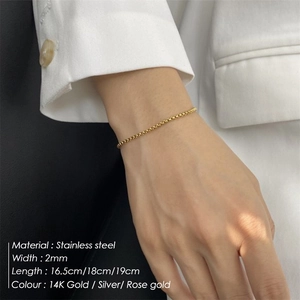 Minimalist 2mm stainless steel box chain bracelet for women in gold silver and rose gold
