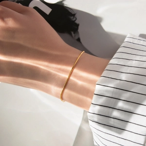 Minimalistische vergulde roestvrijstalen slangenketting armband om de pols met schaduwen