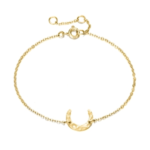 Minimalist gold plated stainless steel bracelet with hammered moon pendant and adjustable chain