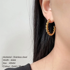 Orecchini a Cerchio in Acciaio Inossidabile a Corda Intrecciata per Donna Colore Oro Argento Geometrici Minimalisti