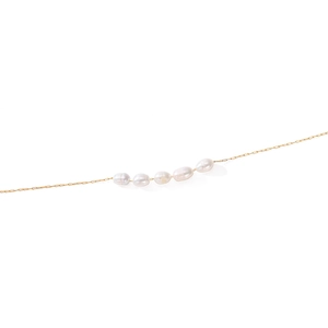 Detail of five freshwater baroque pearls on a fine gold-tone stainless steel chain