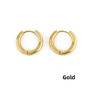 Polished gold-plated stainless steel hoop earrings with a high-shine smooth finish