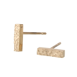 Minimalist gold bar earrings with hammered texture and geometric stainless steel design