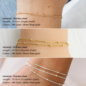 Three-layered stainless steel bead chain bracelets in gold, silver and rose gold options