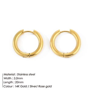 Detail showing dimensions and material specs of 3.0mm thick hoop earrings