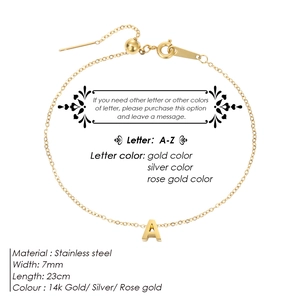 Detail of adjustable stainless steel 23cm anklet with a small 7mm letter A pendant