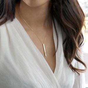 Minimalist Stainless Steel Square Bar Pendant Necklace For Women Men Polished Geometric Vertical Column Necklace Jewelry