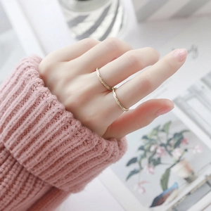 Minimalist 14K gold plated stainless steel thin rings with micro-pave crystals