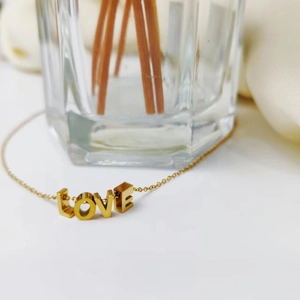 Minimalist gold stainless steel anklet with 3D LOVE letter pendant for women jewelry