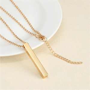 Gold rectangular bar pendant necklace in stainless steel with adjustable chain design